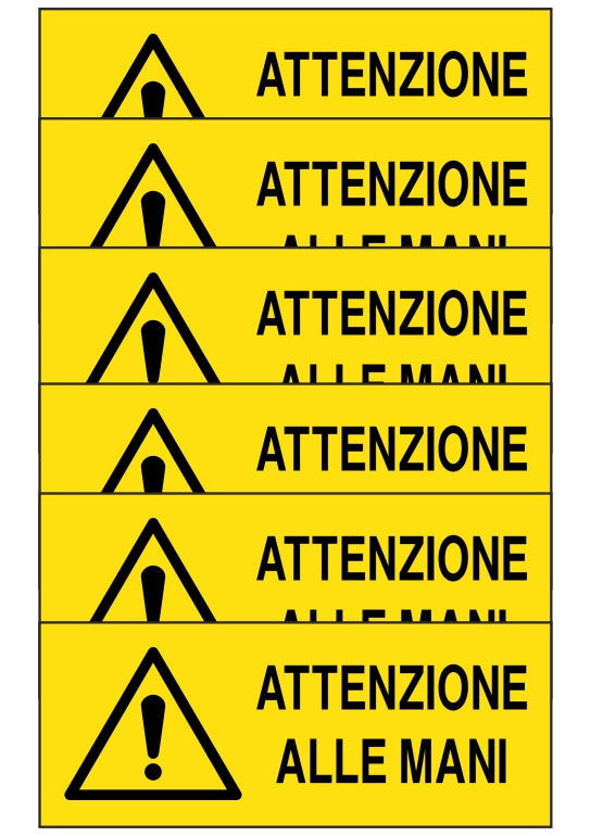 GLOBAL KIT DI 6 ADESIVI UNI - attenzione alle mani - Pittogramma ISO 7010 Con Stampa Diretta U.V. (IDEALE ANCHE PER ESTERNO)