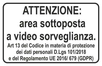 GLOBAL CARTELLO SEGNALETICO - attenzione area sottoposta a video sorveglianza con legge - Adesivo Extra Resistente, Pannello in Forex, Pannello In Alluminio