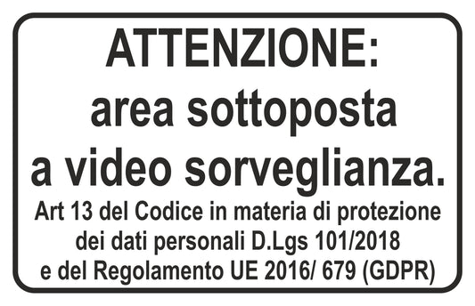 GLOBAL CARTELLO SEGNALETICO - attenzione area sottoposta a video sorveglianza con legge - Adesivo Extra Resistente, Pannello in Forex, Pannello In Alluminio