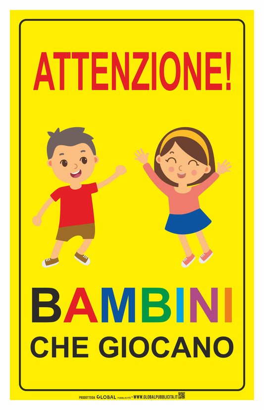 GLOBAL CARTELLO SEGNALETICO - attenzione bambini che giocano verticale - Adesivo Extra Resistente, Pannello in Forex, Pannello In Alluminio