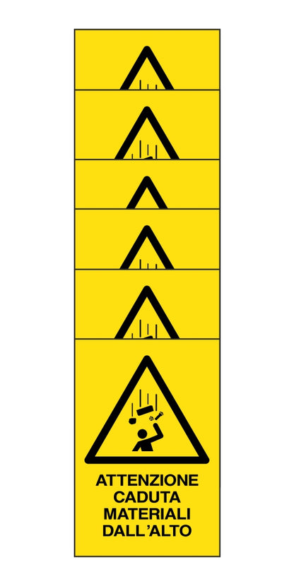 KIT DI 6 ADESIVI RETTANGOLARI - attenzione caduta materiali dall'alto - Pittogramma ISO 7010 Con Stampa Diretta U.V. (IDEALE ANCHE PER ESTERNO)