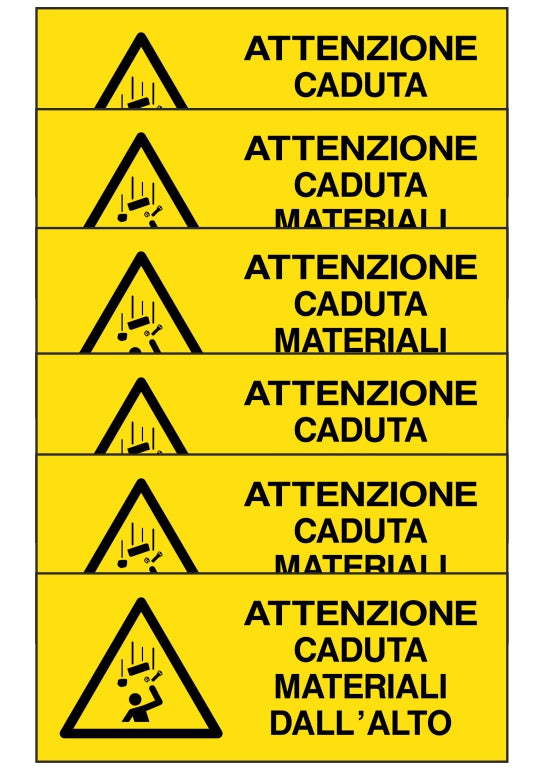 GLOBAL KIT DI 6 ADESIVI UNI - attenzione caduta materiali dall'alto - Pittogramma ISO 7010 Con Stampa Diretta U.V. (IDEALE ANCHE PER ESTERNO)