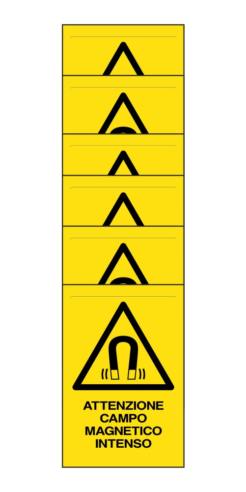 KIT DI 6 ADESIVI RETTANGOLARI - attenzione campo magnetico intenso - Pittogramma ISO 7010 Con Stampa Diretta U.V. (IDEALE ANCHE PER ESTERNO)