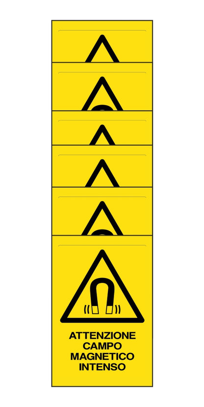KIT DI 6 ADESIVI RETTANGOLARI - attenzione campo magnetico intenso - Pittogramma ISO 7010 Con Stampa Diretta U.V. (IDEALE ANCHE PER ESTERNO)