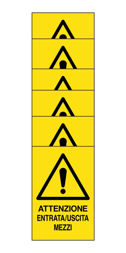 KIT DI 6 ADESIVI RETTANGOLARI - attenzione entrata uscita mezzi - Pittogramma ISO 7010 Con Stampa Diretta U.V. (IDEALE ANCHE PER ESTERNO)