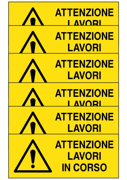 GLOBAL KIT DI 6 ADESIVI UNI - attenzione lavori in corso - Pittogramma ISO 7010 Con Stampa Diretta U.V. (IDEALE ANCHE PER ESTERNO)
