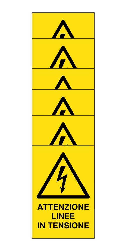 KIT DI 6 ADESIVI RETTANGOLARI - attenzione linee in tensione - Pittogramma ISO 7010 Con Stampa Diretta U.V. (IDEALE ANCHE PER ESTERNO)