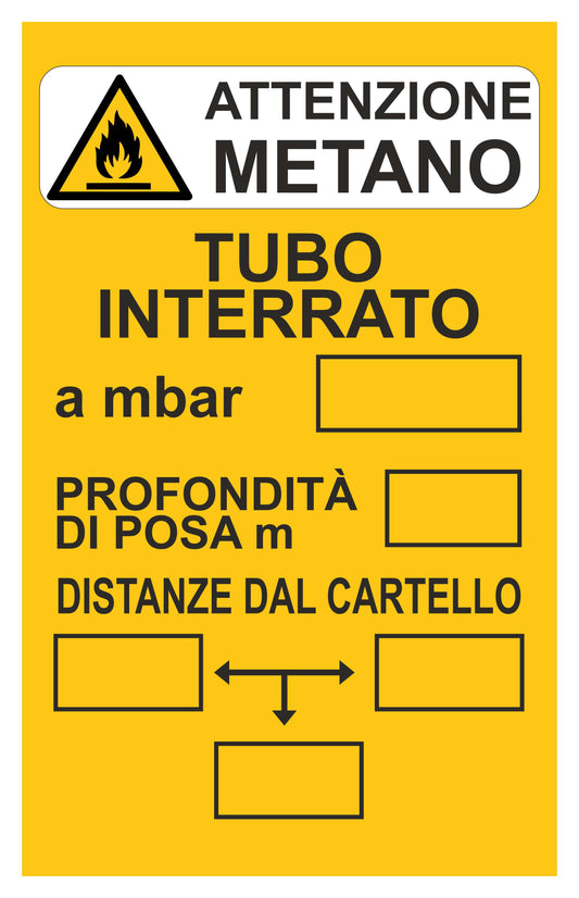 GLOBAL CARTELLO SEGNALETICO - attenzione metano tubo interrato - Adesivo Extra Resistente, Pannello in Forex, Pannello In Alluminio