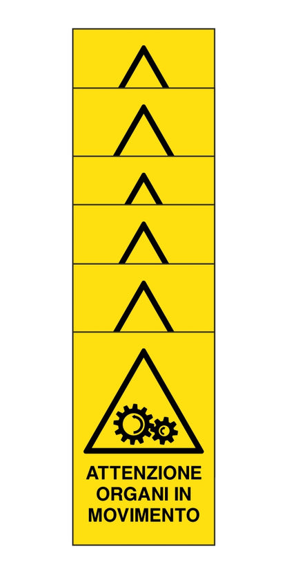 KIT DI 6 ADESIVI RETTANGOLARI - attenzione organi in movimento - Pittogramma ISO 7010 Con Stampa Diretta U.V. (IDEALE ANCHE PER ESTERNO)