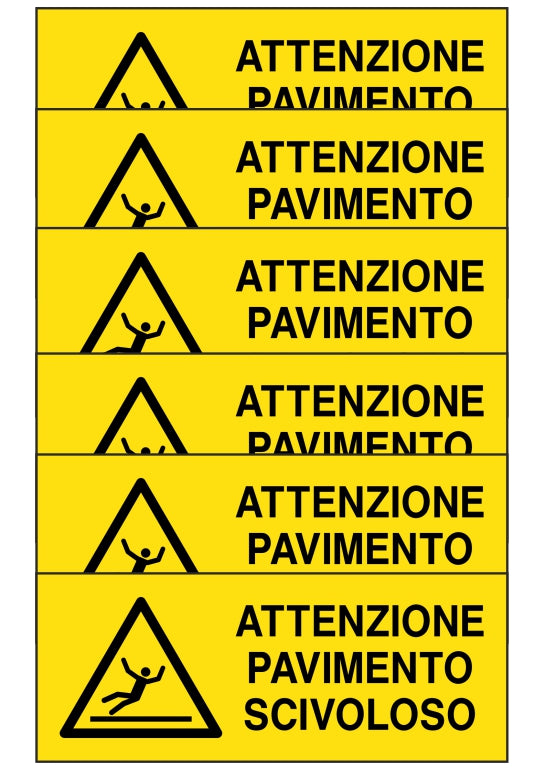 GLOBAL KIT DI 6 ADESIVI UNI - attenzione pavimento scivoloso - Pittogramma ISO 7010 Con Stampa Diretta U.V. (IDEALE ANCHE PER ESTERNO)