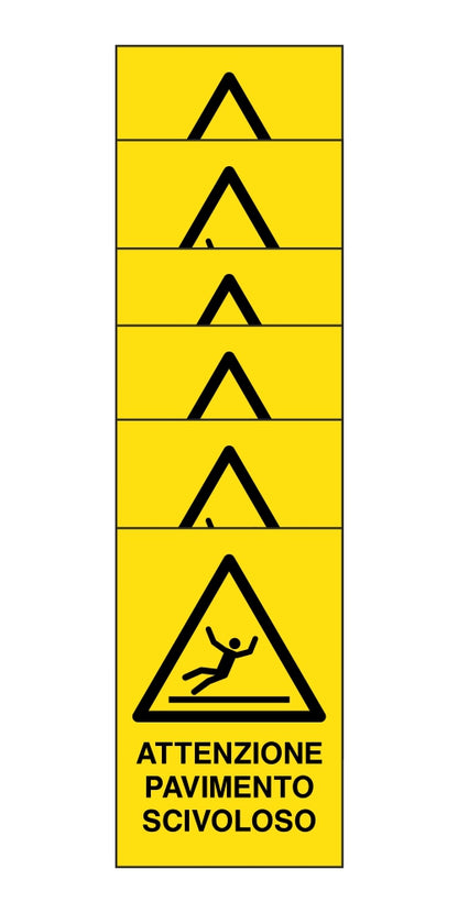 KIT DI 6 ADESIVI RETTANGOLARI - attenzione pavimento scivoloso - Pittogramma ISO 7010 Con Stampa Diretta U.V. (IDEALE ANCHE PER ESTERNO)