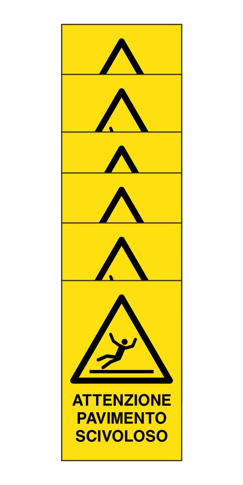 KIT DI 6 ADESIVI RETTANGOLARI - attenzione pavimento scivoloso - Pittogramma ISO 7010 Con Stampa Diretta U.V. (IDEALE ANCHE PER ESTERNO)
