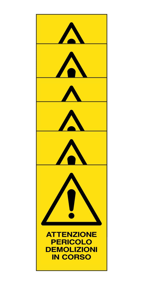 KIT DI 6 ADESIVI RETTANGOLARI - attenzione pericolo demolizioni in corso - Pittogramma ISO 7010 Con Stampa Diretta U.V. (IDEALE ANCHE PER ESTERNO)