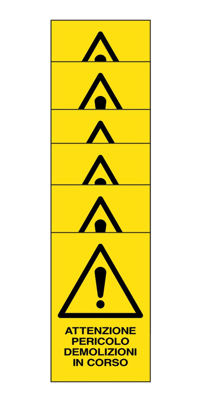 KIT DI 6 ADESIVI RETTANGOLARI - attenzione pericolo demolizioni in corso - Pittogramma ISO 7010 Con Stampa Diretta U.V. (IDEALE ANCHE PER ESTERNO)