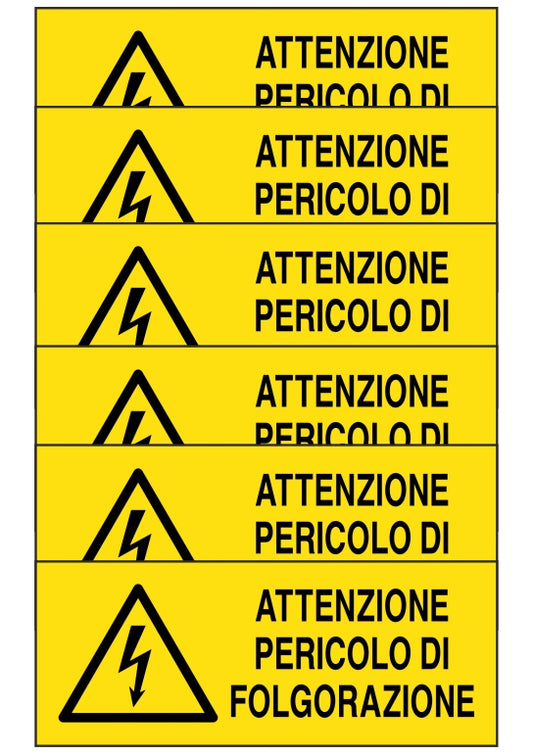 GLOBAL KIT DI 6 ADESIVI UNI - attenzione pericolo di folgorazione - Pittogramma ISO 7010 Con Stampa Diretta U.V. (IDEALE ANCHE PER ESTERNO)