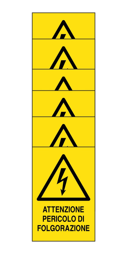 KIT DI 6 ADESIVI RETTANGOLARI - attenzione pericolo di folgorazione - Pittogramma ISO 7010 Con Stampa Diretta U.V. (IDEALE ANCHE PER ESTERNO)