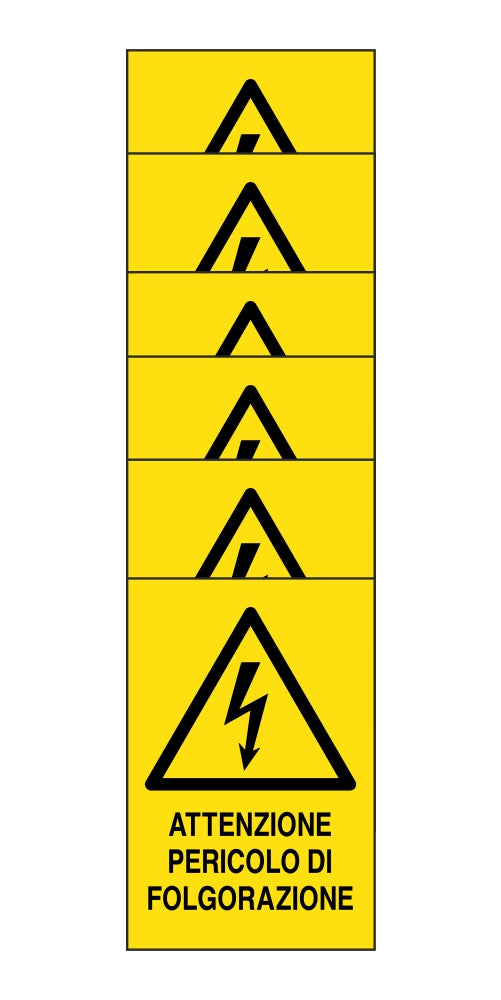 KIT DI 6 ADESIVI RETTANGOLARI - attenzione pericolo di folgorazione - Pittogramma ISO 7010 Con Stampa Diretta U.V. (IDEALE ANCHE PER ESTERNO)