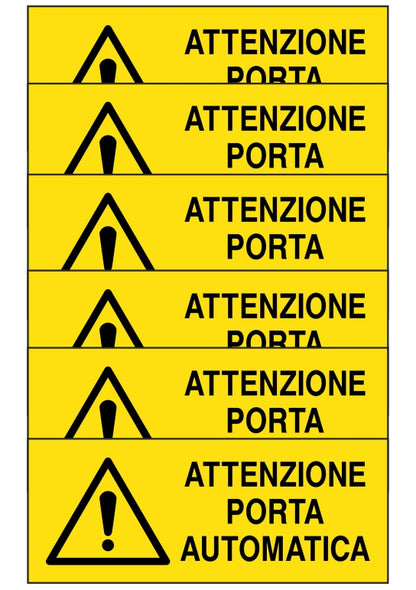 KIT DI 6 ADESIVI UNI - attenzione porta automatica - Pittogramma ISO 7010 Con Stampa Diretta U.V. (IDEALE ANCHE PER ESTERNO)