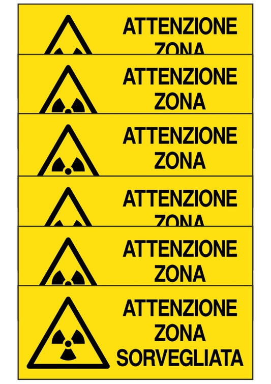 KIT DI 6 ADESIVI UNI - attenzione zona sorvegliata - Pittogramma ISO 7010 Con Stampa Diretta U.V. (IDEALE ANCHE PER ESTERNO)