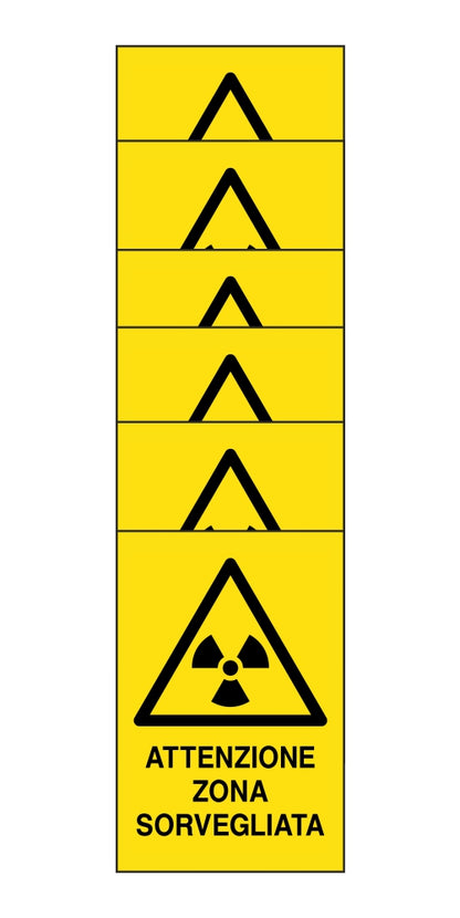 KIT DI 6 ADESIVI RETTANGOLARI - attenzione zona sorvegliata   - Pittogramma ISO 7010 Con Stampa Diretta U.V. (IDEALE ANCHE PER ESTERNO)