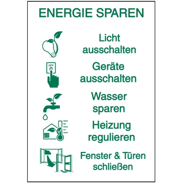 GLOBAL CARTELLO SEGNALETICO - aushang energie sparen -  Adesivo Extra Resistente, Pannello in Forex, Pannello In Alluminio