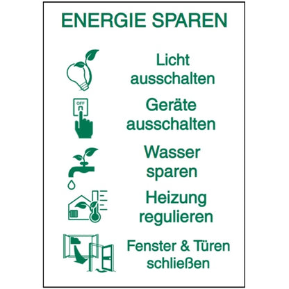 GLOBAL CARTELLO SEGNALETICO - aushang energie sparen -  Adesivo Extra Resistente, Pannello in Forex, Pannello In Alluminio