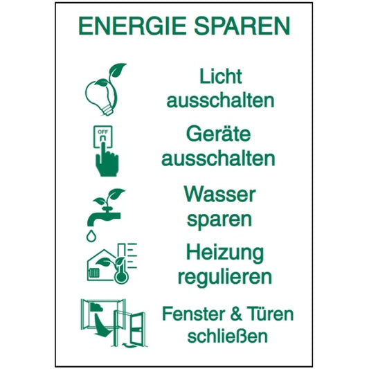 GLOBAL CARTELLO SEGNALETICO - aushang energie sparen -  Adesivo Extra Resistente, Pannello in Forex, Pannello In Alluminio