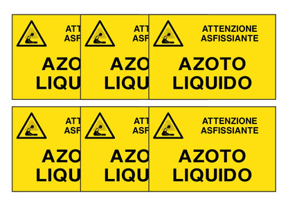 KIT DI 6 ADESIVI RETTANGOLARI - azoto liquido - Pittogramma ISO 7010 Con Stampa Diretta U.V. (IDEALE ANCHE PER ESTERNO)