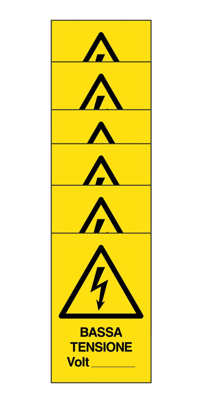 KIT DI 6 ADESIVI RETTANGOLARI - bassa tensione volt - Pittogramma ISO 7010 Con Stampa Diretta U.V. (IDEALE ANCHE PER ESTERNO)