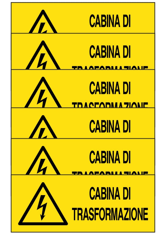 KIT DI 6 ADESIVI UNI - cabina di trasformazione - Pittogramma ISO 7010 Con Stampa Diretta U.V. (IDEALE ANCHE PER ESTERNO)