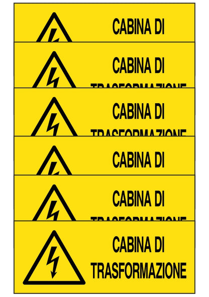 KIT DI 6 ADESIVI UNI - cabina di trasformazione - Pittogramma ISO 7010 Con Stampa Diretta U.V. (IDEALE ANCHE PER ESTERNO)