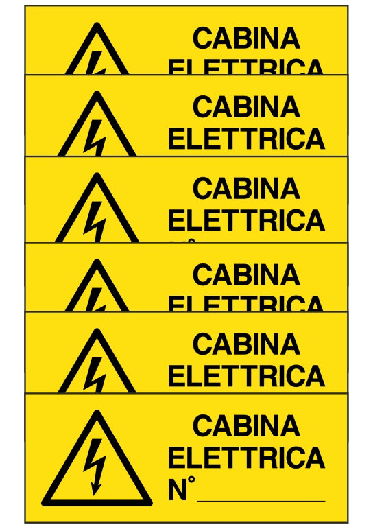 KIT DI 6 ADESIVI UNI - cabina elettrica n - Pittogramma ISO 7010 Con Stampa Diretta U.V. (IDEALE ANCHE PER ESTERNO)