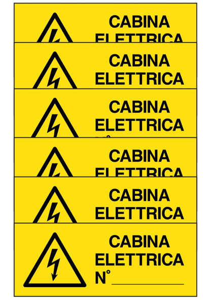 KIT DI 6 ADESIVI UNI - cabina elettrica n - Pittogramma ISO 7010 Con Stampa Diretta U.V. (IDEALE ANCHE PER ESTERNO)