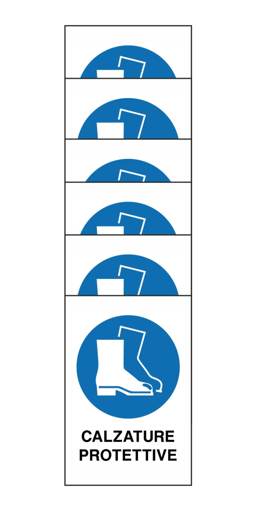 KIT DI 6 ADESIVI RETTANGOLARI - calzature protettive - Pittogramma ISO 7010 Con Stampa Diretta U.V. (IDEALE ANCHE PER ESTERNO)