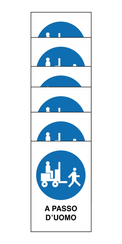 KIT DI 6 ADESIVI RETTANGOLARI - carrelli a passo d'uomo - Pittogramma ISO 7010 Con Stampa Diretta U.V. (IDEALE ANCHE PER ESTERNO)