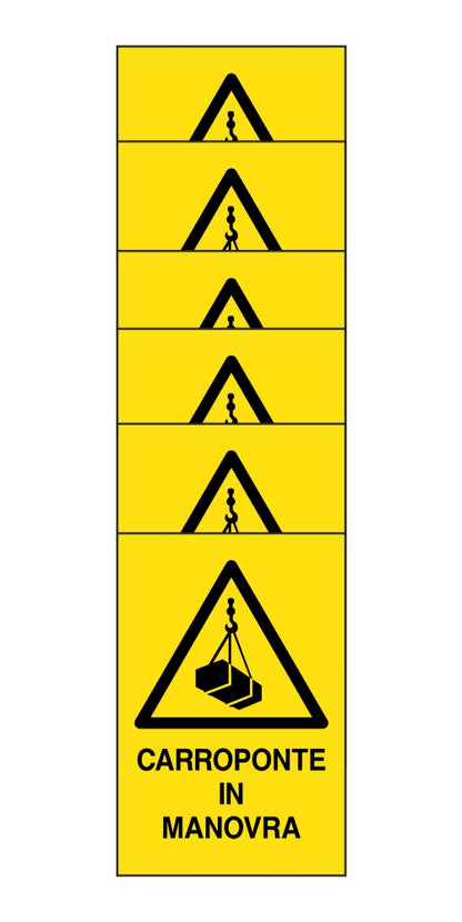 KIT DI 6 ADESIVI RETTANGOLARI - carroponte in manovra - Pittogramma ISO 7010 Con Stampa Diretta U.V. (IDEALE ANCHE PER ESTERNO)