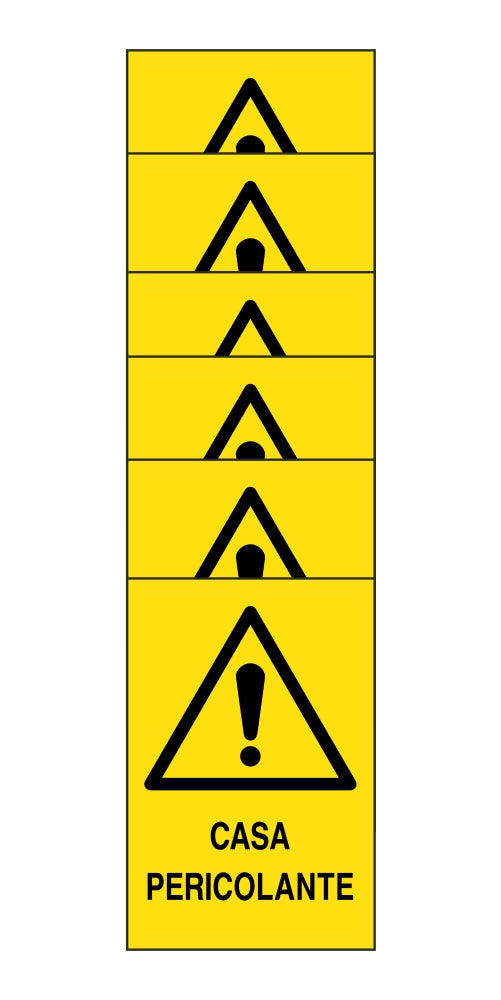 KIT DI 6 ADESIVI RETTANGOLARI - casa pericolante - Pittogramma ISO 7010 Con Stampa Diretta U.V. (IDEALE ANCHE PER ESTERNO)