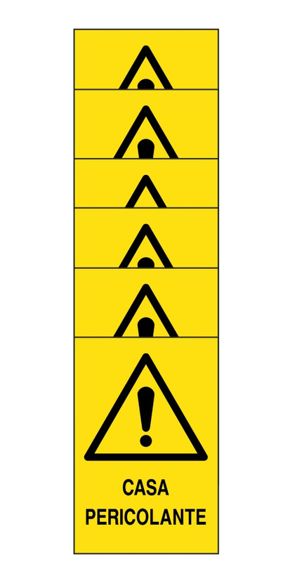 KIT DI 6 ADESIVI RETTANGOLARI - casa pericolante - Pittogramma ISO 7010 Con Stampa Diretta U.V. (IDEALE ANCHE PER ESTERNO)