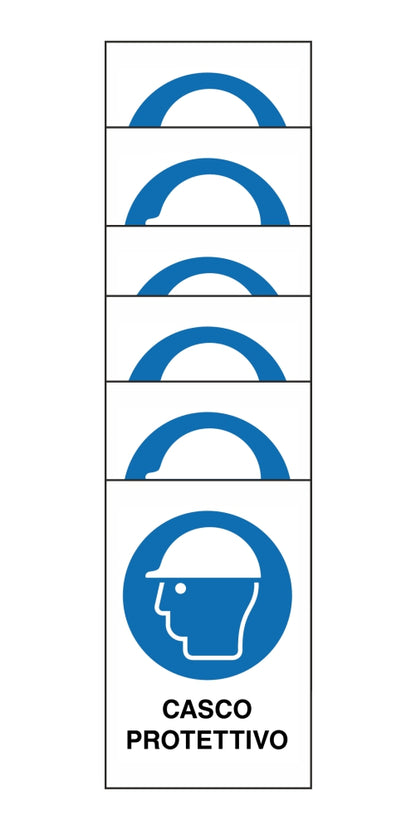 KIT DI 6 ADESIVI RETTANGOLARI - casco protettivo - Pittogramma ISO 7010 Con Stampa Diretta U.V. (IDEALE ANCHE PER ESTERNO)