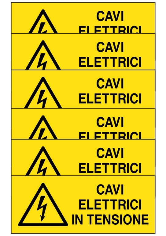 GLOBAL KIT DI 6 ADESIVI UNI - cavi elettrici in tensione - Pittogramma ISO 7010 Con Stampa Diretta U.V. (IDEALE ANCHE PER ESTERNO)