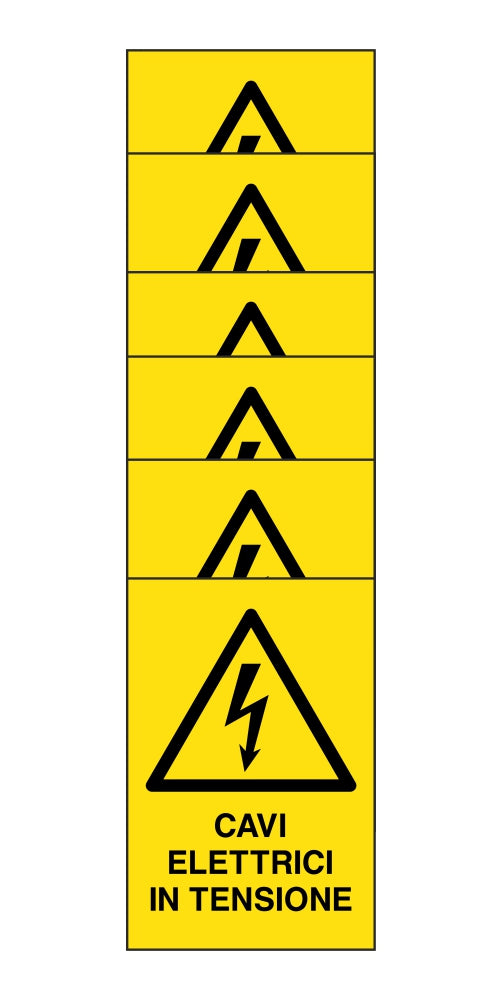 KIT DI 6 ADESIVI RETTANGOLARI - cavi elettrici in tensione - Pittogramma ISO 7010 Con Stampa Diretta U.V. (IDEALE ANCHE PER ESTERNO)