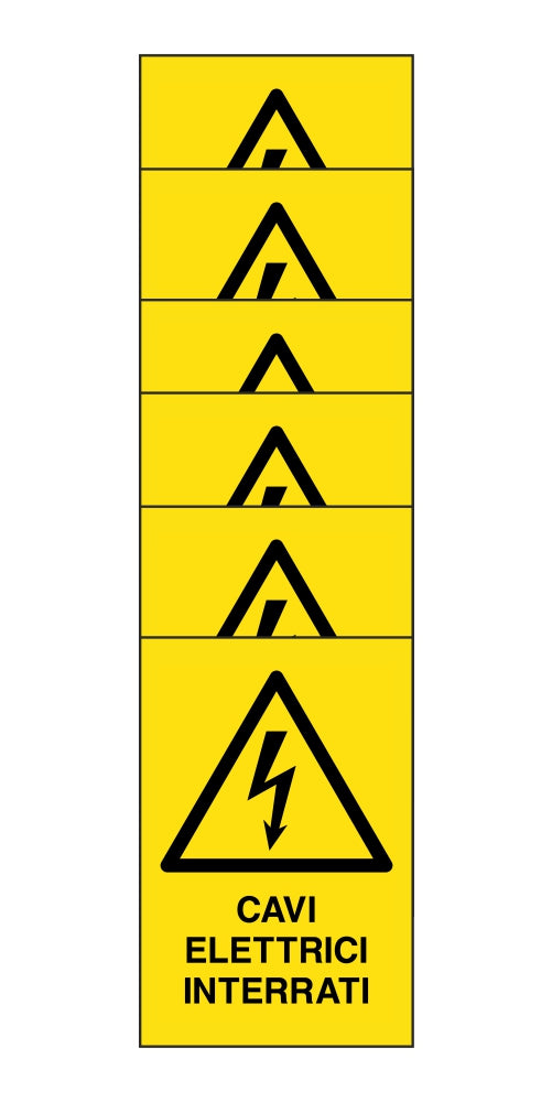 KIT DI 6 ADESIVI RETTANGOLARI - cavi elettrici interrati - Pittogramma ISO 7010 Con Stampa Diretta U.V. (IDEALE ANCHE PER ESTERNO)