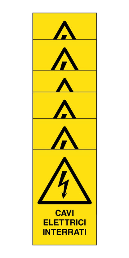 KIT DI 6 ADESIVI RETTANGOLARI - cavi elettrici interrati - Pittogramma ISO 7010 Con Stampa Diretta U.V. (IDEALE ANCHE PER ESTERNO)