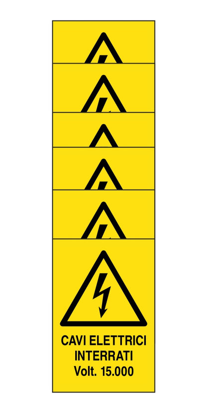 KIT DI 6 ADESIVI RETTANGOLARI - cavi elettrici interrati volt 15000 - Pittogramma ISO 7010 Con Stampa Diretta U.V. (IDEALE ANCHE PER ESTERNO)