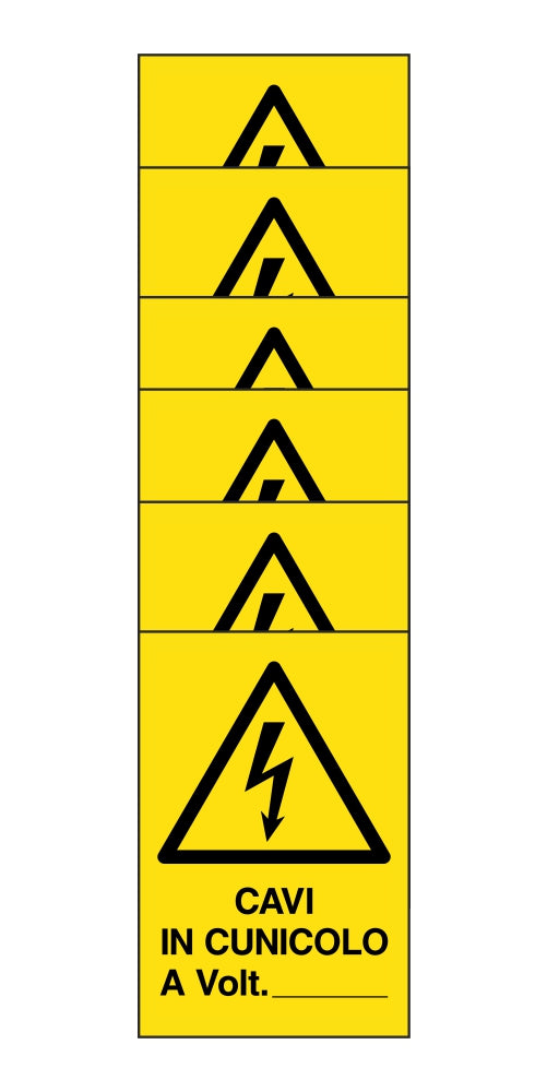 KIT DI 6 ADESIVI RETTANGOLARI - cavi in cunicolo a volt - Pittogramma ISO 7010 Con Stampa Diretta U.V. (IDEALE ANCHE PER ESTERNO)