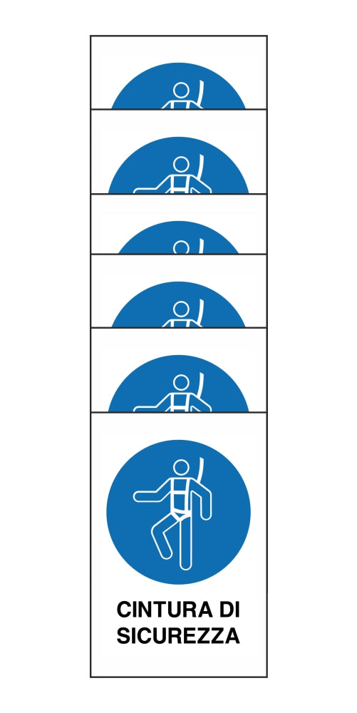 KIT DI 6 ADESIVI RETTANGOLARI - cintura di sicurezza - Pittogramma ISO 7010 Con Stampa Diretta U.V. (IDEALE ANCHE PER ESTERNO)