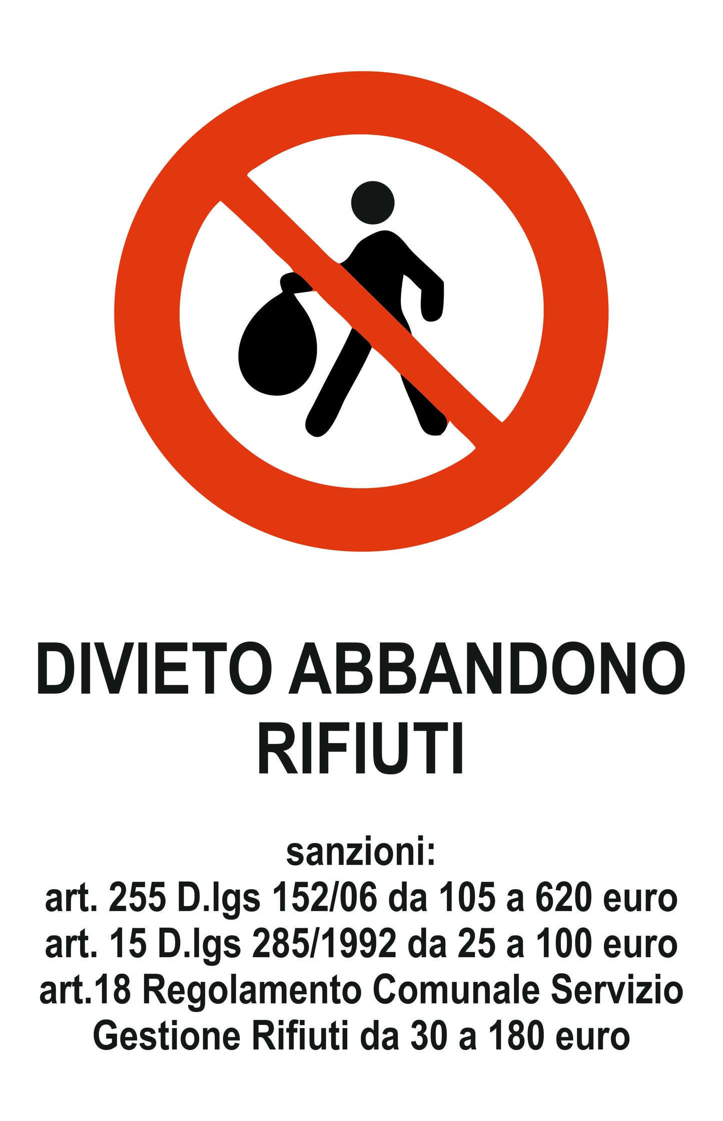 GLOBAL CARTELLO SEGNALETICO - divieto di abbandono rifiuti - Adesivo Extra Resistente, Pannello in Forex, Pannello In Alluminio