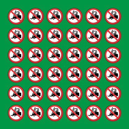 PACCO DA 6 KIT DI 6 ADESIVI ROTONDI - divieto di transito ai carrelli elevatori - Pittogramma ISO 7010 Con Stampa Diretta U.V.