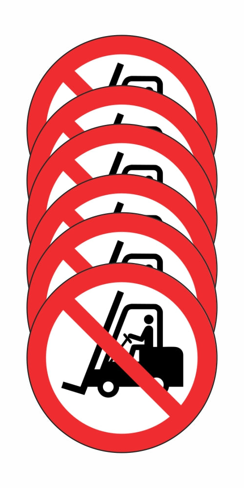 GLOBAL KIT DI 6 ADESIVI ROTONDI - divieto di transito ai carrelli elevatori - Pittogramma ISO 7010 Con Stampa Diretta U.V. (IDEALE ANCHE PER ESTERNO)