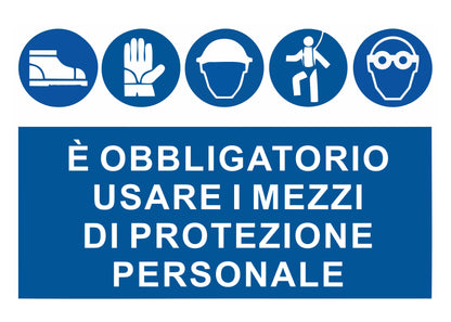 GLOBAL CARTELLO SEGNALETICO - È OBBLIGATORIO USARE I MEZZI DI PROTEZIONE 2 - Adesivo Extra Resistente, Pannello in Forex, Pannello In Alluminio